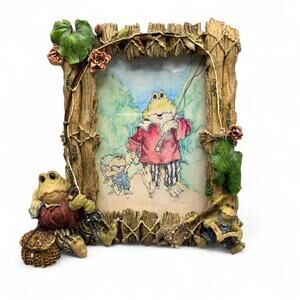 Frogmorton and Tad Frog Picture Frame 4X6 Resin Fly Fishing Dad & Son Boyds Bear